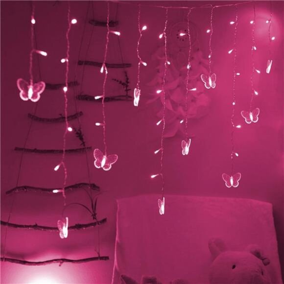 Butterfly Curtain Lights USB Fairy String LED 48 Lights Pink Room Party Wedding - Picture 7 of 8